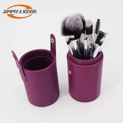 JIMMY&KEVIN 12Pcs  Private Label Wood handle  Makeup  Brush Set with leather cup holder